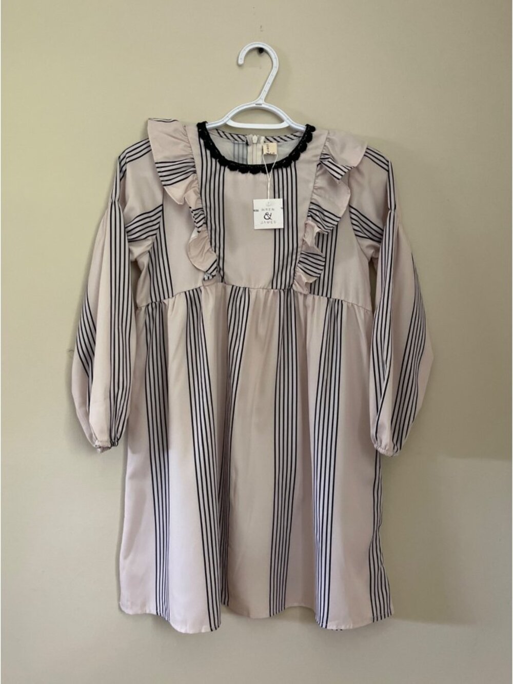 NWT Wren & James Girls Size 10/12 The Harper Stripe Dress Puff Sleeves Bohemian